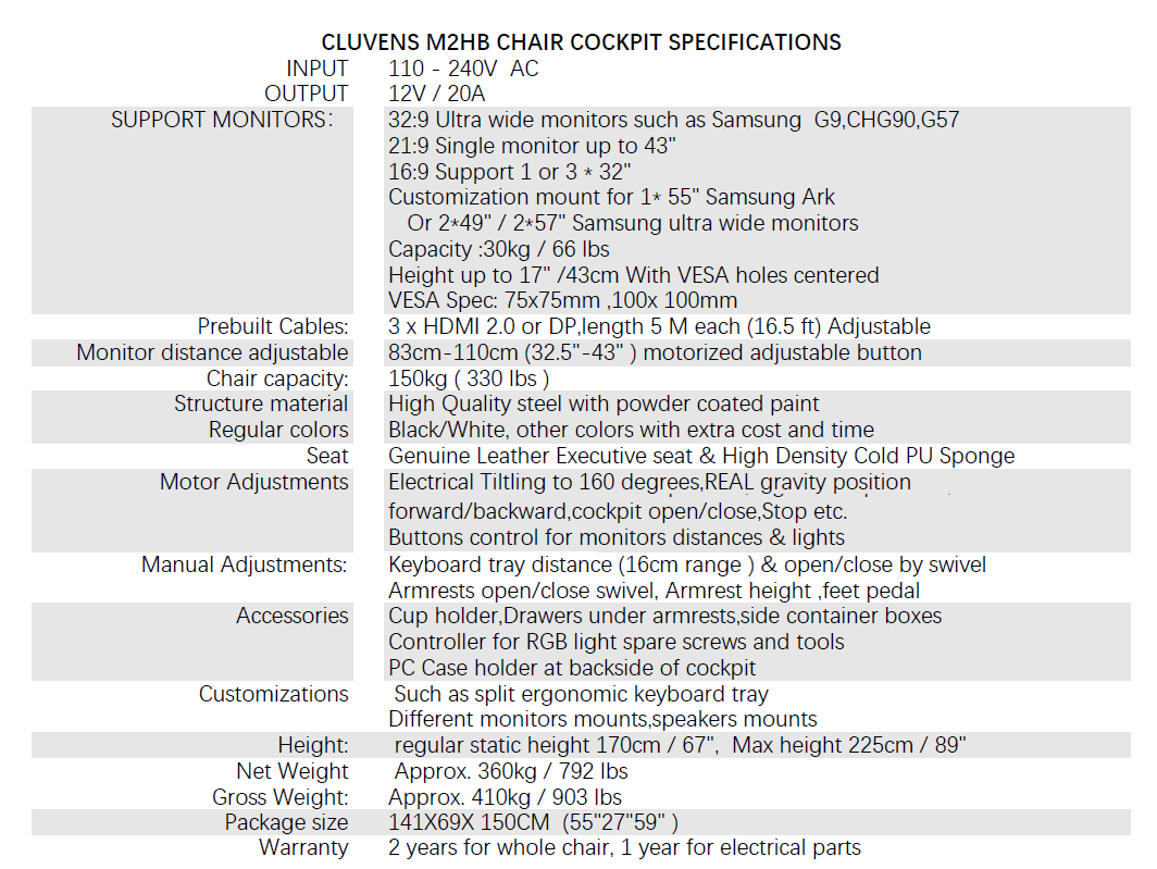 m2hb SPECIFICATIONS